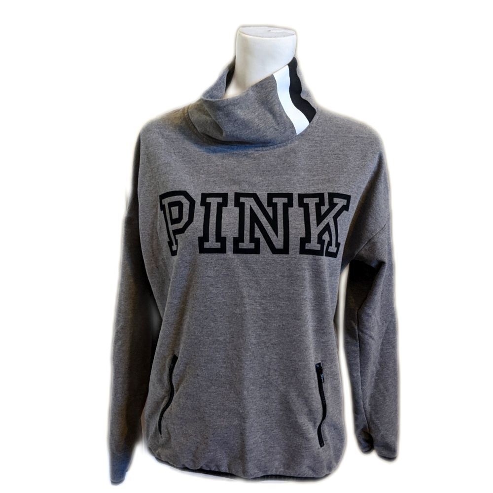 PINK Victoria's Secret gray turtleneck sweatshirt w/ black trim, S